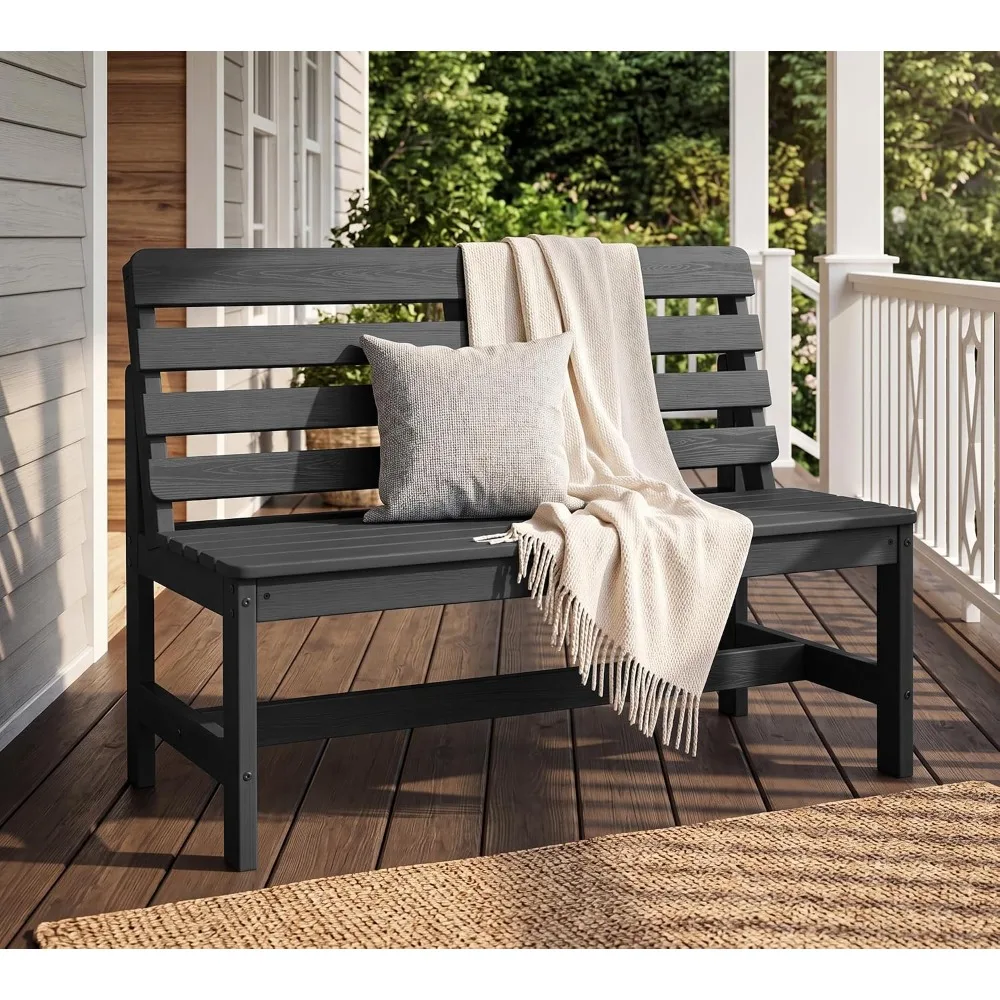 Armless Outdoor Bench All Weather HDPE Porch Bench 1 Pack Grey