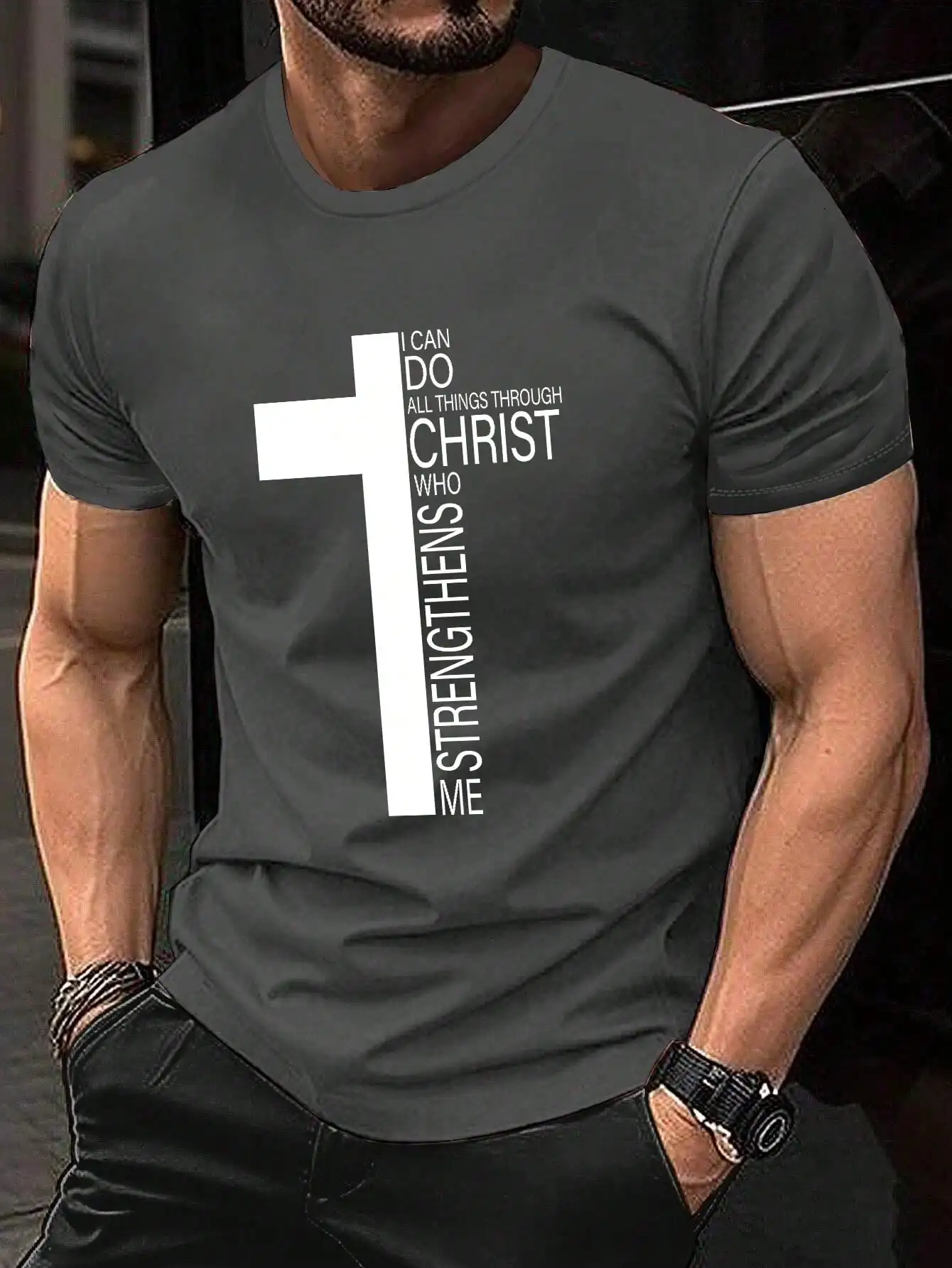 

Мужская летняя повседневная футболка с коротким рукавом и круглым вырезом с перекрестным принтом и слоганом