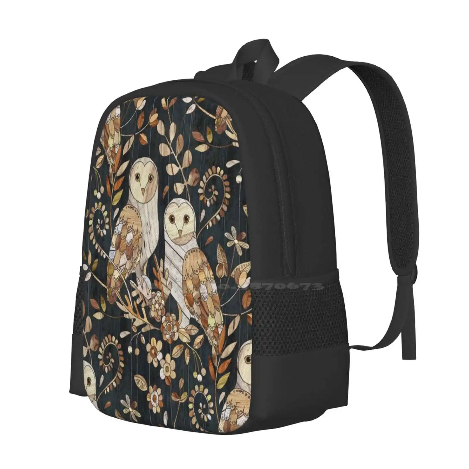 Wooden Barn Owl Collage Teen College Student Backpack Pattern Design Bags Barn Owls Birds Collage Wooden Textured Textures