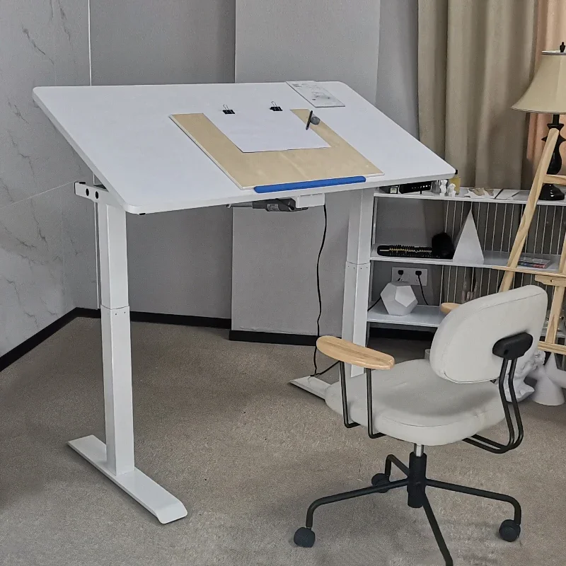 Home Office Lift Standing Computer Table Desk Electric Dual Motor Height Adjustable Sit Stand Tilting Drawing Desk