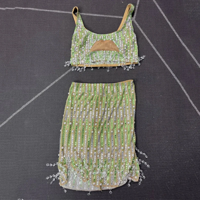 Tenue de chanteur en diamant, tenue de danse Jazz, strass complets, perles, jupe supérieure, Costumes de Festival, Bar DJ DS, vêtements de spectacle sur scène