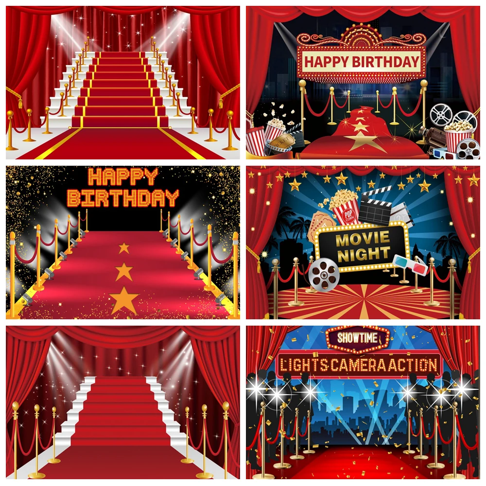 

Movie Night Theme Backdrop Casino Night Red Carpet Cinema Film Star Baby Adults Birthday Party Photography Background Photo Prop