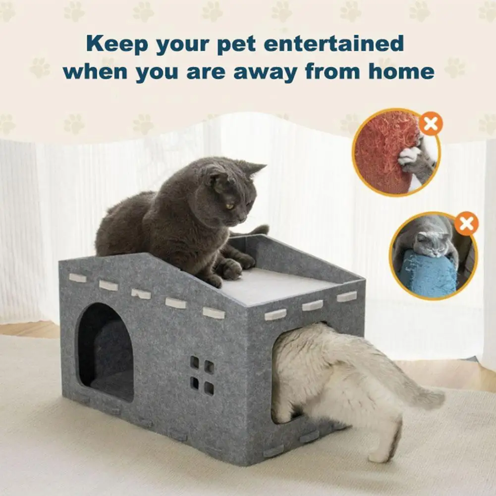 

Cat House With Scratch Pads Dual Purpose Cat Shelter Scratch House For Rabbit Hideout Playhouse Cat Pet Toy Supplies