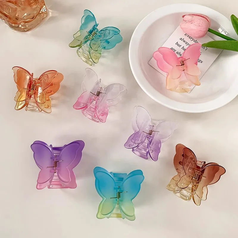 Sweet Butterfly Hairpin Summer Fairy Clip Gradient Tie-Dye Acetate Headwear Women Girls Styling Tools Barrettes Hair Accessories