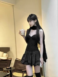 Sexy Black 2 Piece Skirts Set Women Vintage Harajuku Patchwork Y2k Crop Top + Casual Streetwear Bodycon Skirt 2000s Vintage Suit