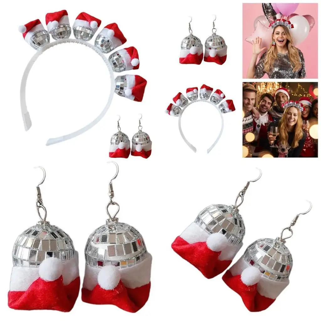 

39BD Unique Disco Hat Headband And Earrings Set Costume For 70s 80s Theme Parties