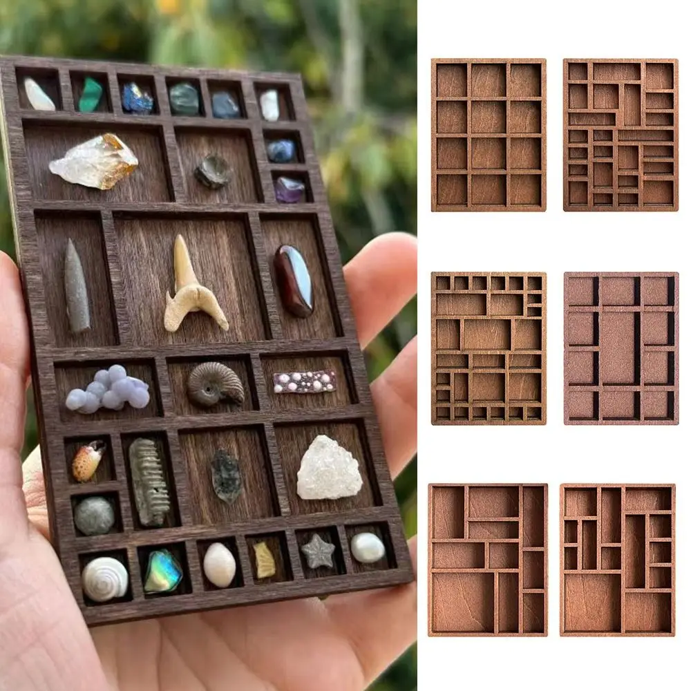 NEW Brown Miniature Trinket Shelf Variety Grids Compartments Dollhouse Shelf Mini Jewelry Holder Ornaments