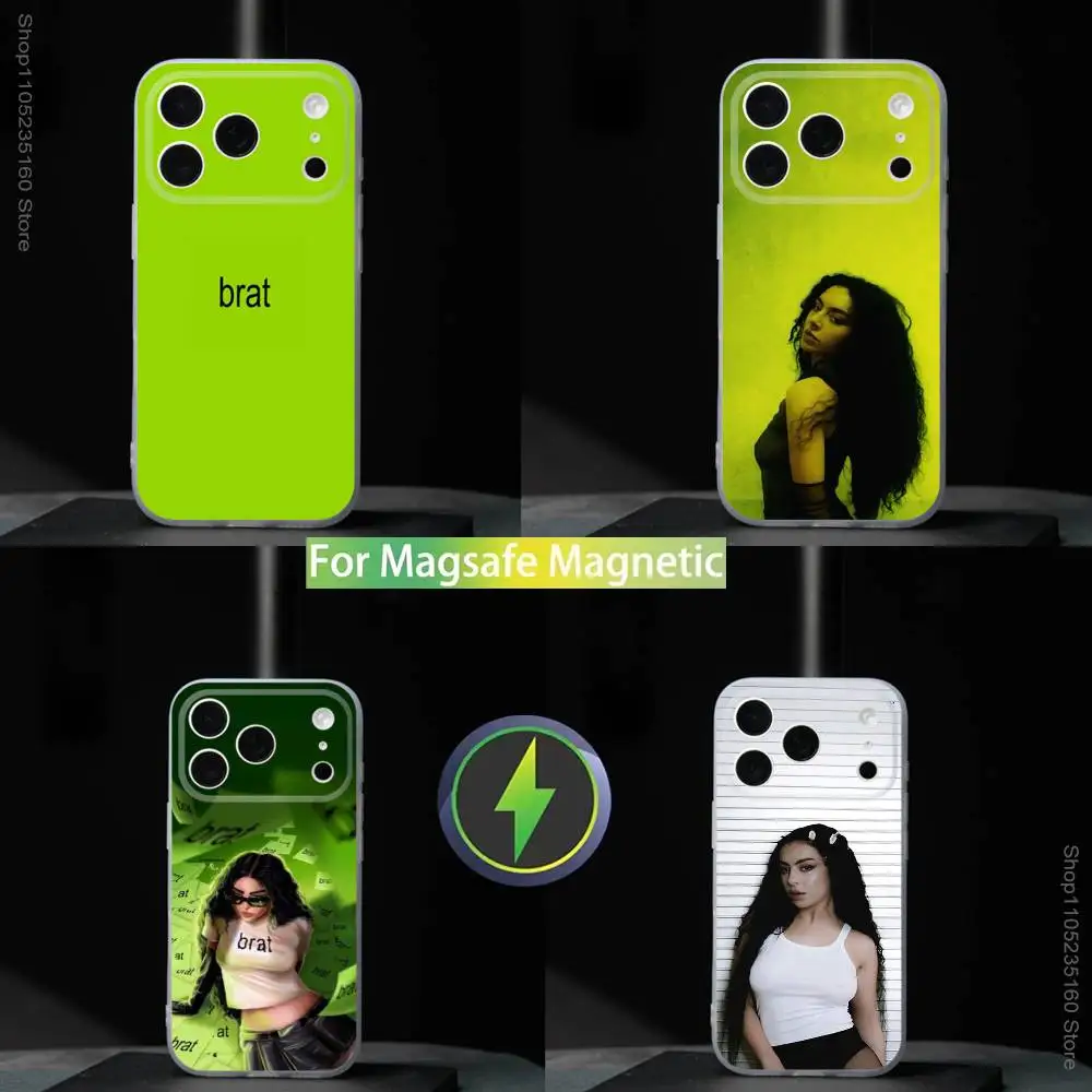 

C-Charli XCX Brat For iPhone 11,12,13,14,15,16,17,Pro,Max,Plus,Mini,SE4,E Phone Case Magnetic For Magsafe Wireless