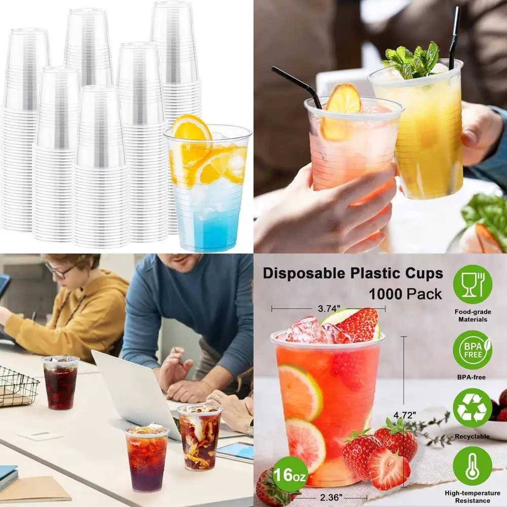 

1000 Pack 16 Oz Clear Disposable Cups, Bulk Plastic Drinkware for Parties and Events