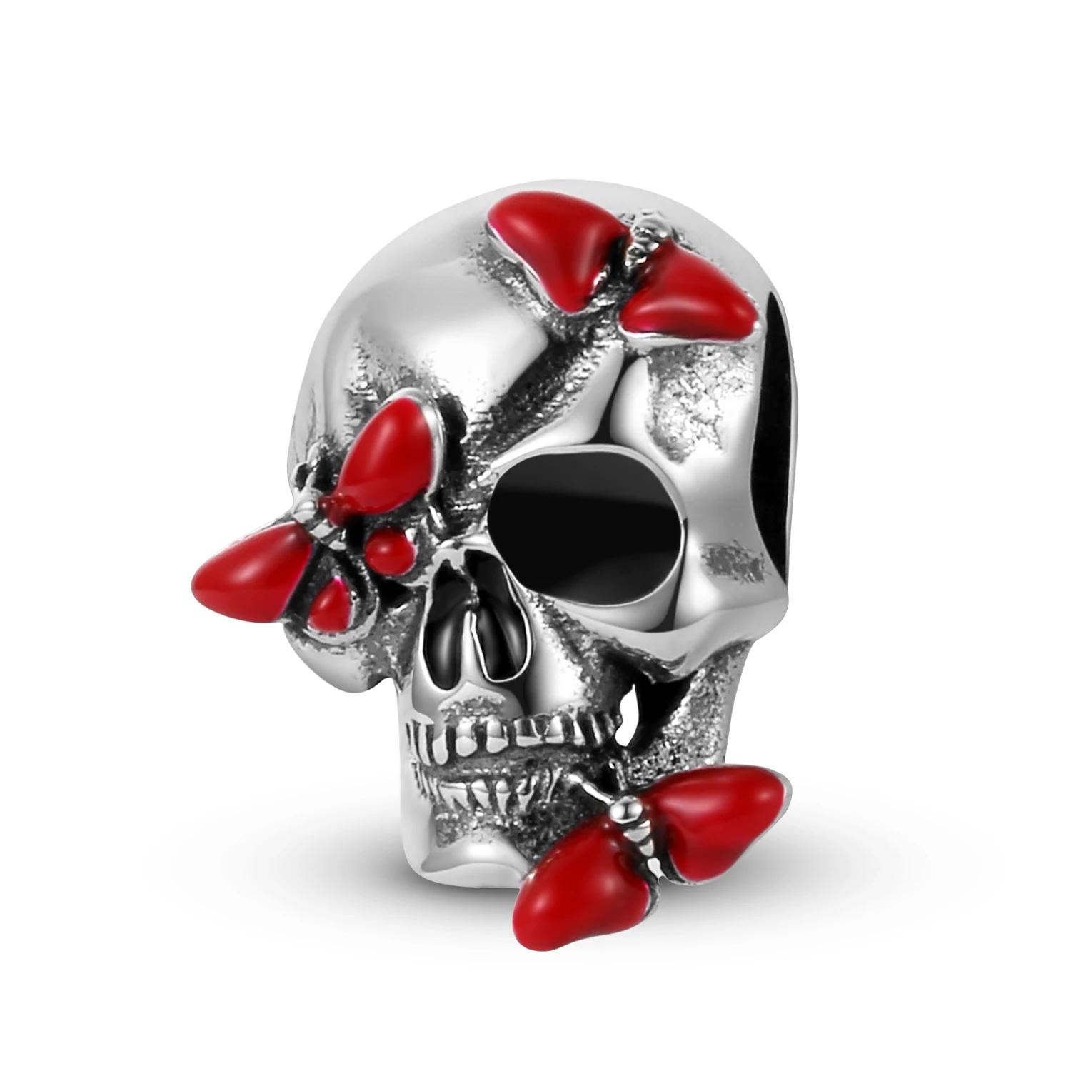 KATAOKA 925 Sterling Silver Skull Blood red Butterfly Stops Skull Eye Romantic Halloween Bead Charms for Diy Bracelet Beads