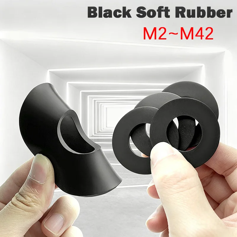M2 M2.5 M3 M4 M5 M6~M42 Black Soft Rubber Flat Washer Insulating Sealing Ring Shock-Absorbing, Cushioned,Round Sealing Gasket