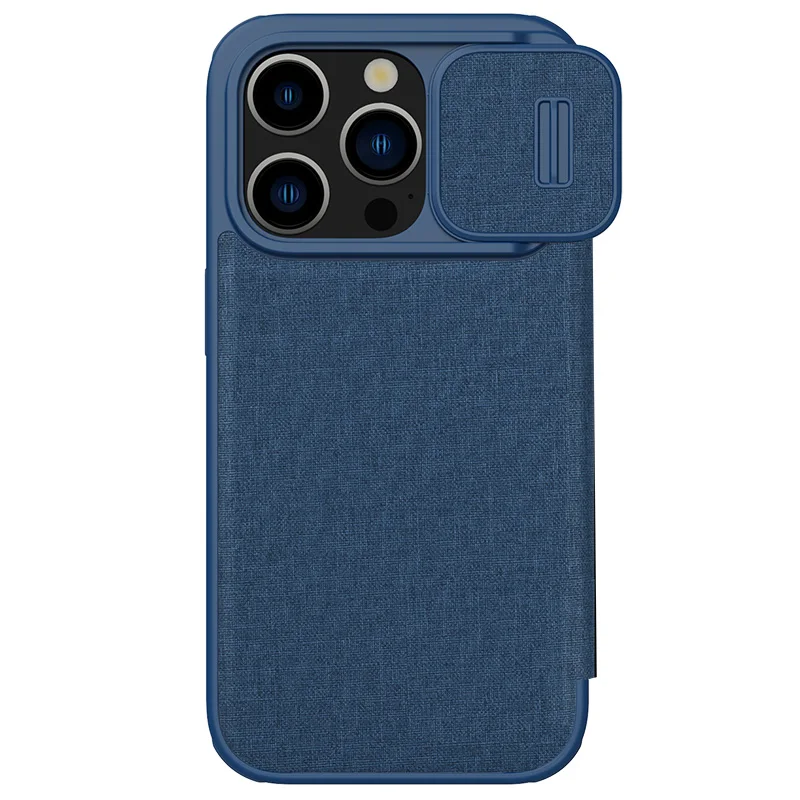 

Чехол Nillkin для Apple iPhone 15 Pro Max, слайд-чехол, защищает камеру, простой кожаный флип-чехол-книжка, чехол-кошелек с держателем для карт
