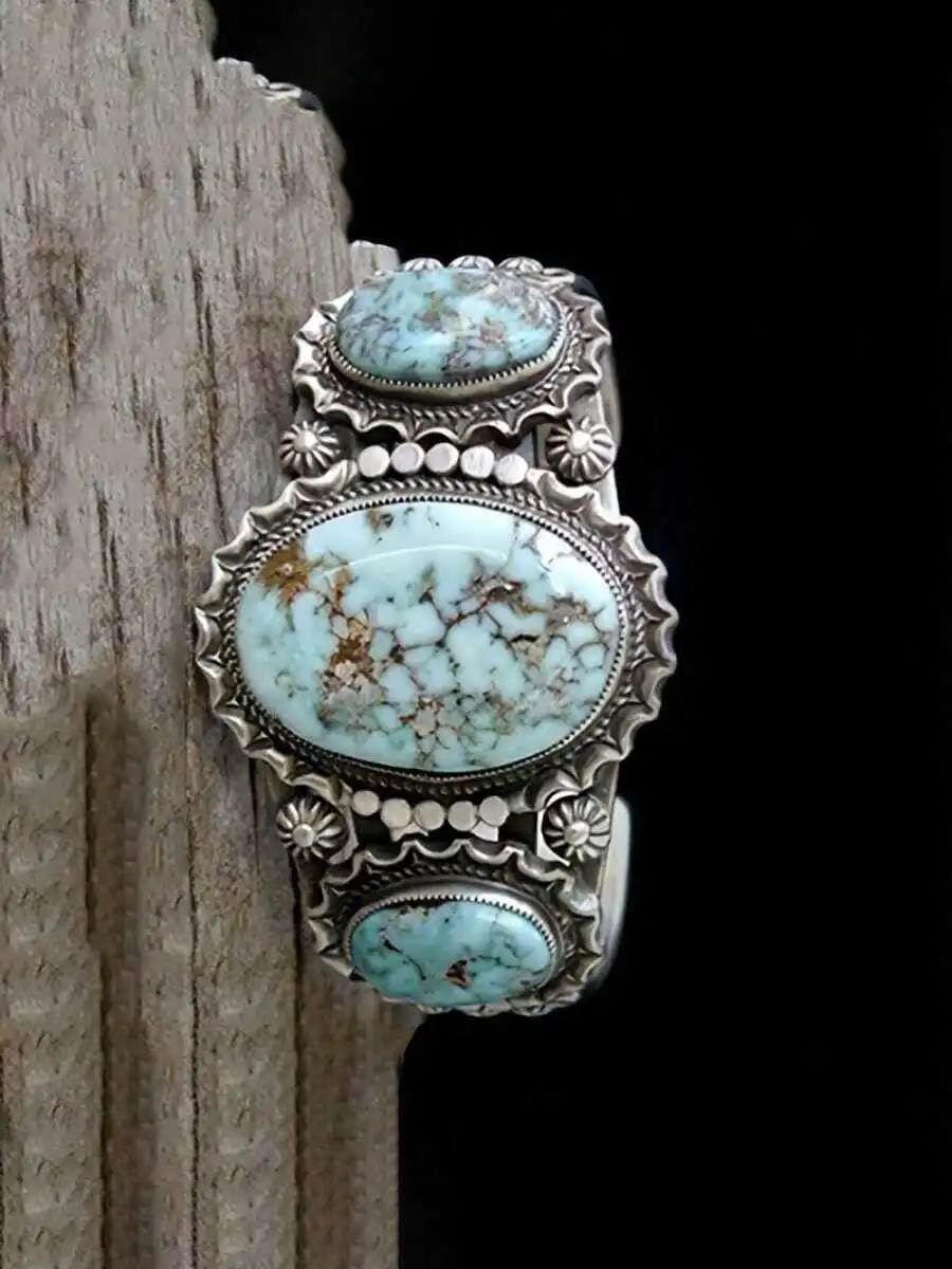 

Bohemian Style Inlaid Synthetic Turquoise Cuff Bracelet For Women Vintage Ethnic Jewelry