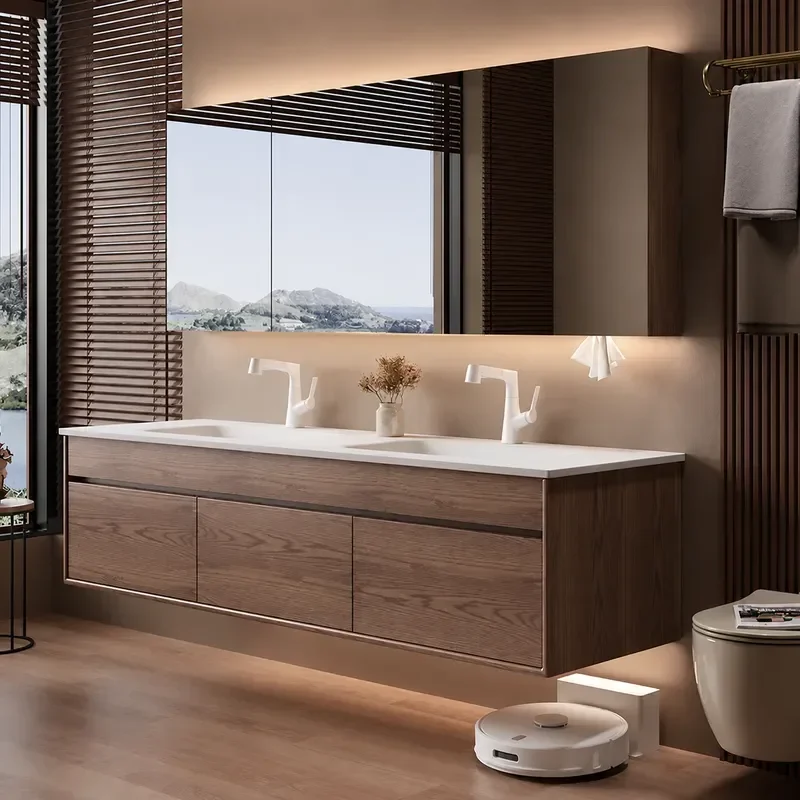 New Chinese Style Wabi Sabi Retro Bathroom Cabinet with Rock Slab Hot Bending Integrated Basin and Toilet Hand Washbasin