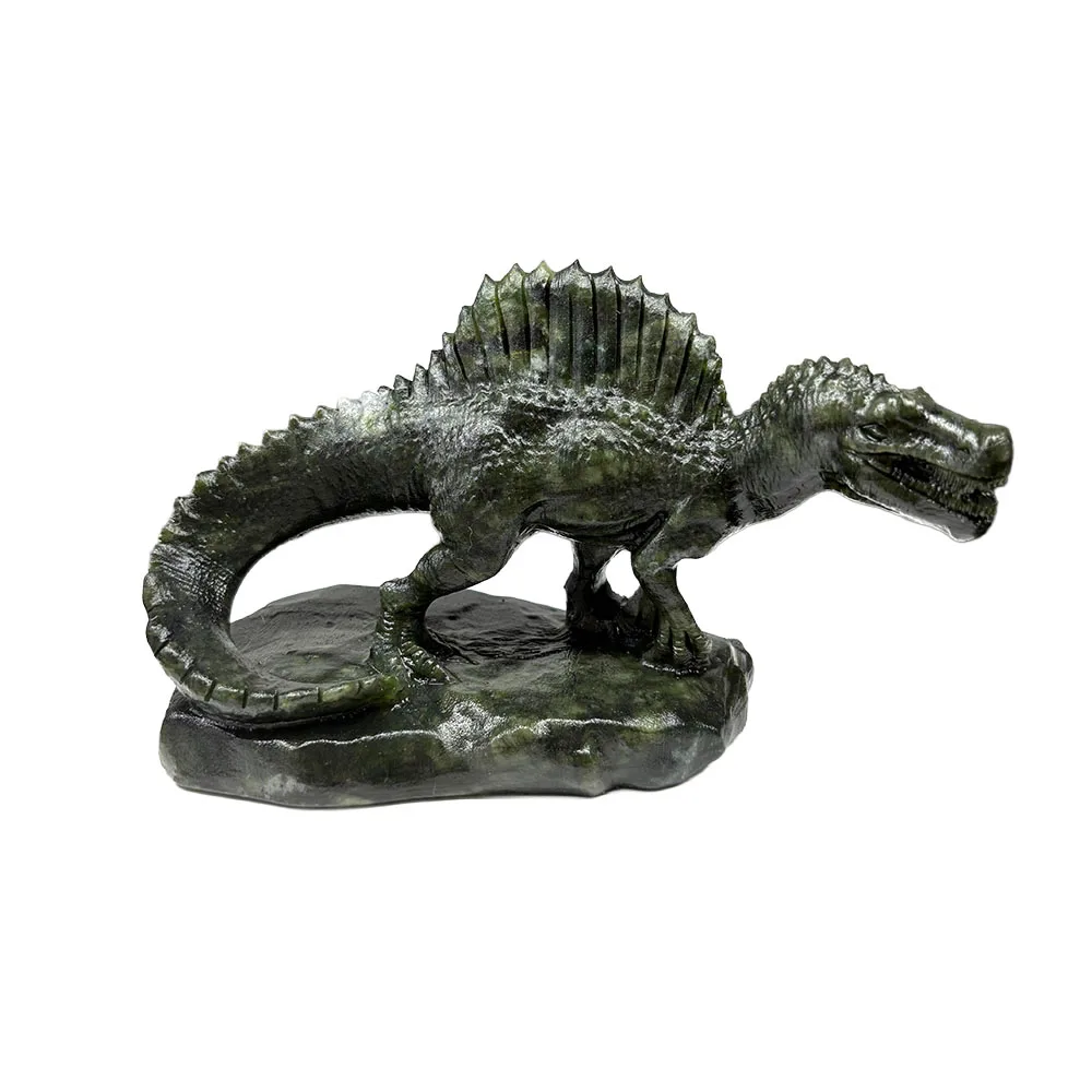 Custom Natural Xiuyan Jade Spinosaurus Figurine - 14cm Hand-Carved Gemstone Dinosaur Statue Healing Crystal Decor