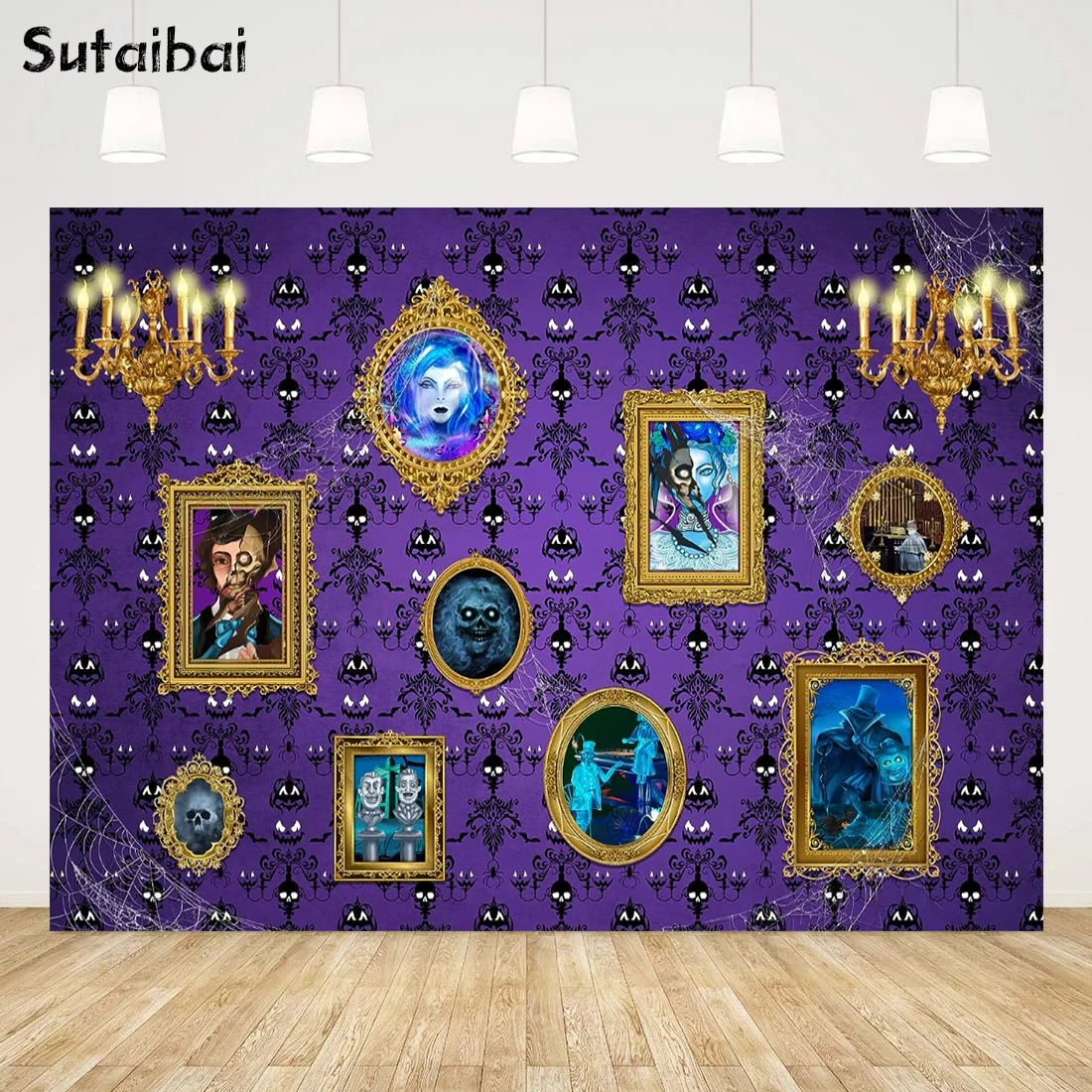 

Halloween Purple Haunted House Photo Frame Backdrop for Magic Wall Spooky Ghost Spider Web Baby Shower Birthday Costume Party