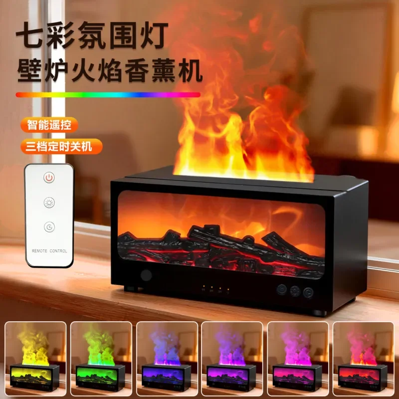 3D Simulation Fireplace Aromatherapy Diffuser Remote Control Essential Oil Humidifier Colorful Ambient Light Desktop Home