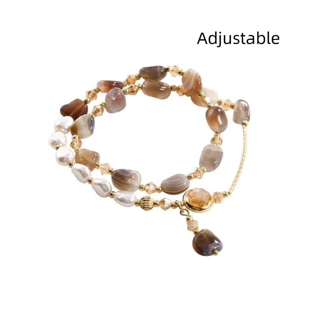 Pulseras de perlas de cristal de doble capa a la moda, cuentas de empalme ajustables, pulsera envolvente, joyería para mujer