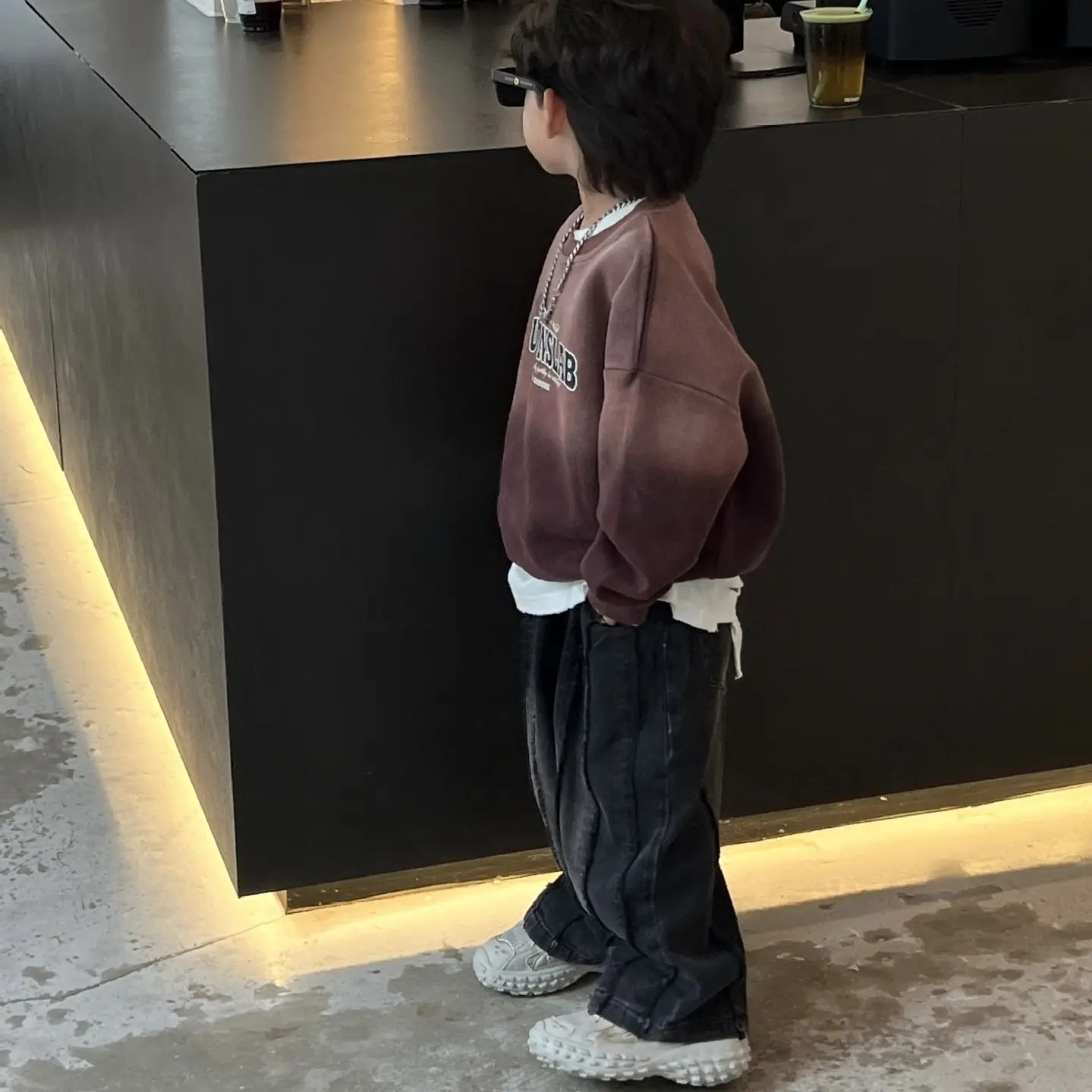 2026 Spring Autumn Kids Loose Patchwork Soft Denim Pants Boys Korean Style Casual Wide Leg Trousers Fashion Children Clothing