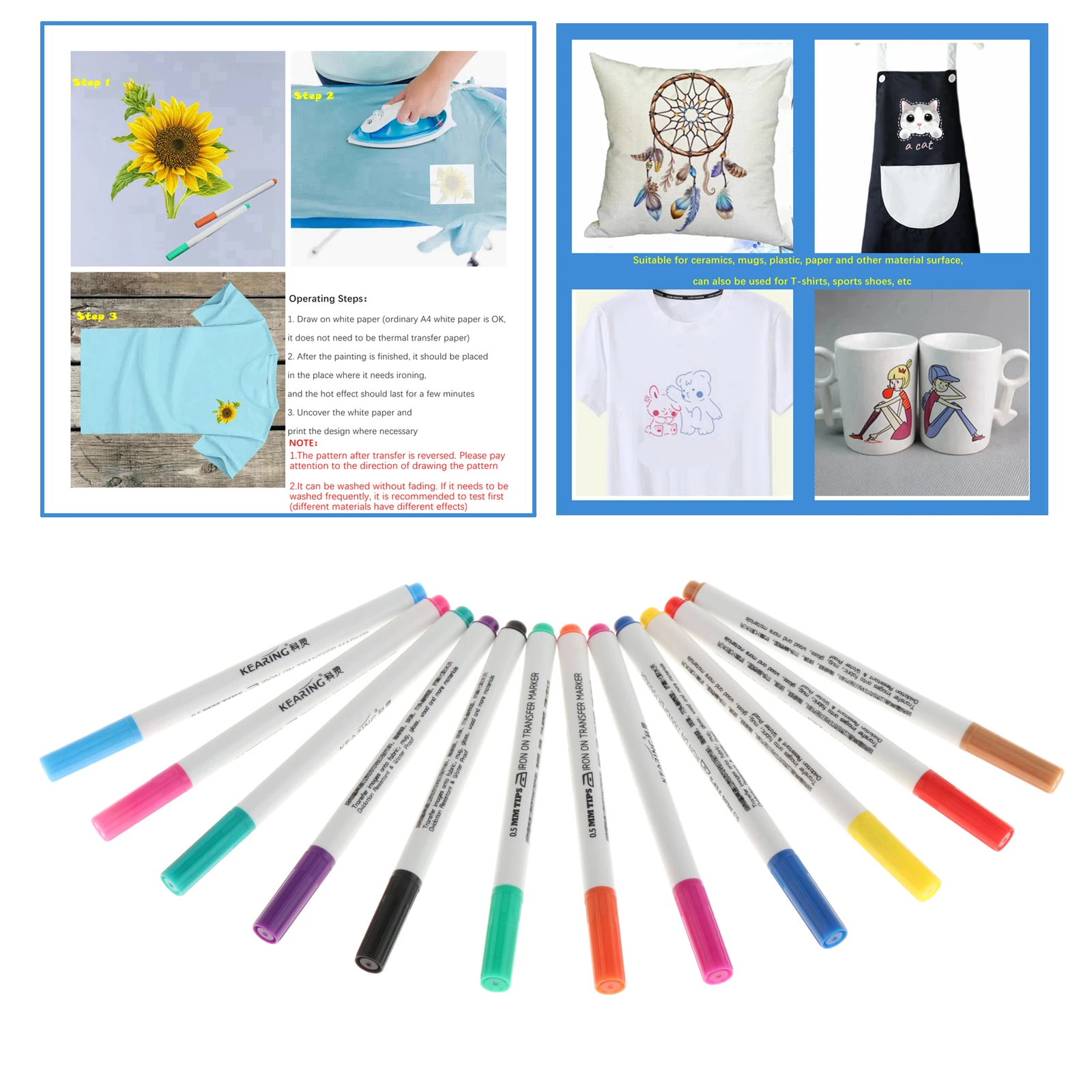 Colorful Sublimation Ink Pens Set Paint Watercolor Pens Smooth Writing for Rock Painting Art Projects T Shirt Heat Transfer Wood