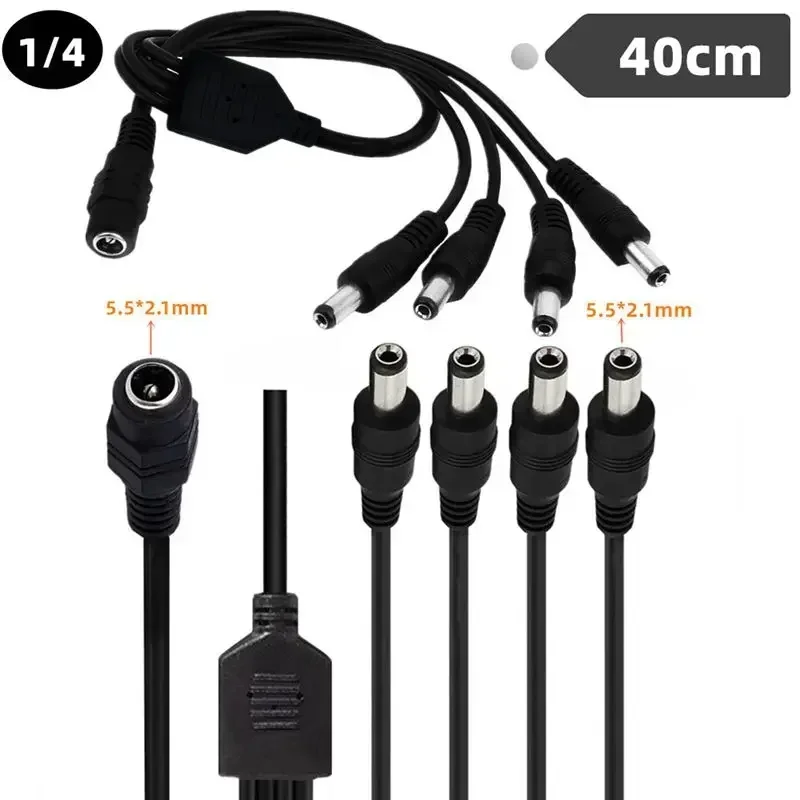 DC Power Distributor Cable DC5.5 * 2.1mm 1 Female To 3/4/5/6/8 Male CCTV Monitoring Camera LED Light Strip Connection Cable 0.4M