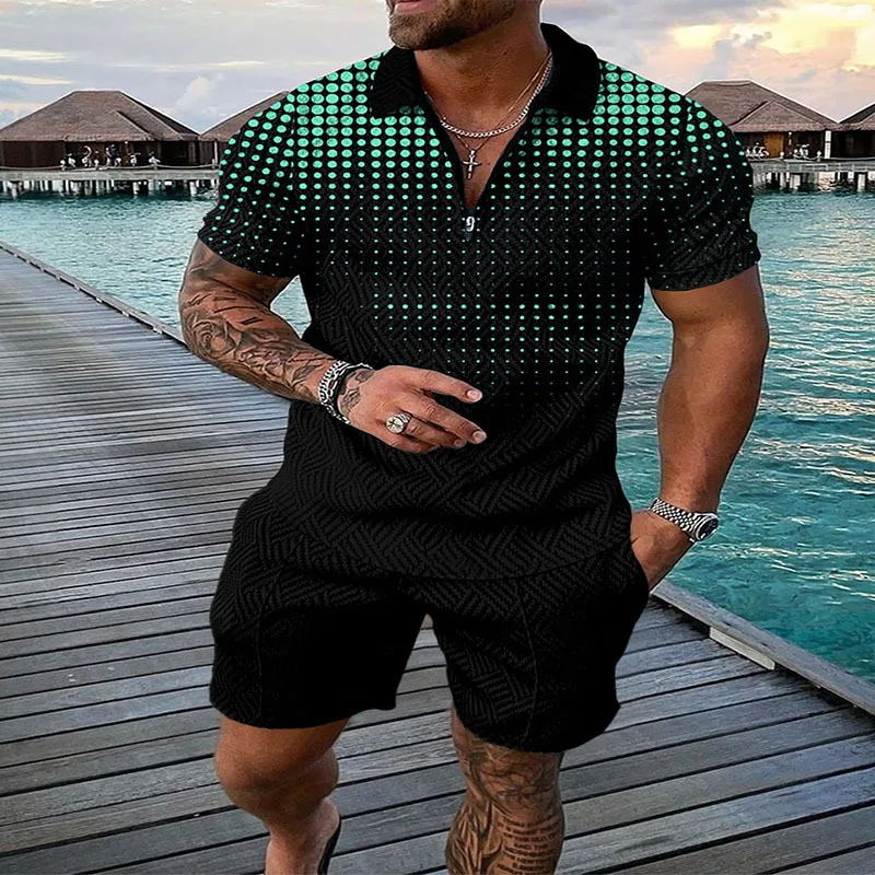 Summer Men\'s Trend Printed T-shirt Shorts Slimming Suit