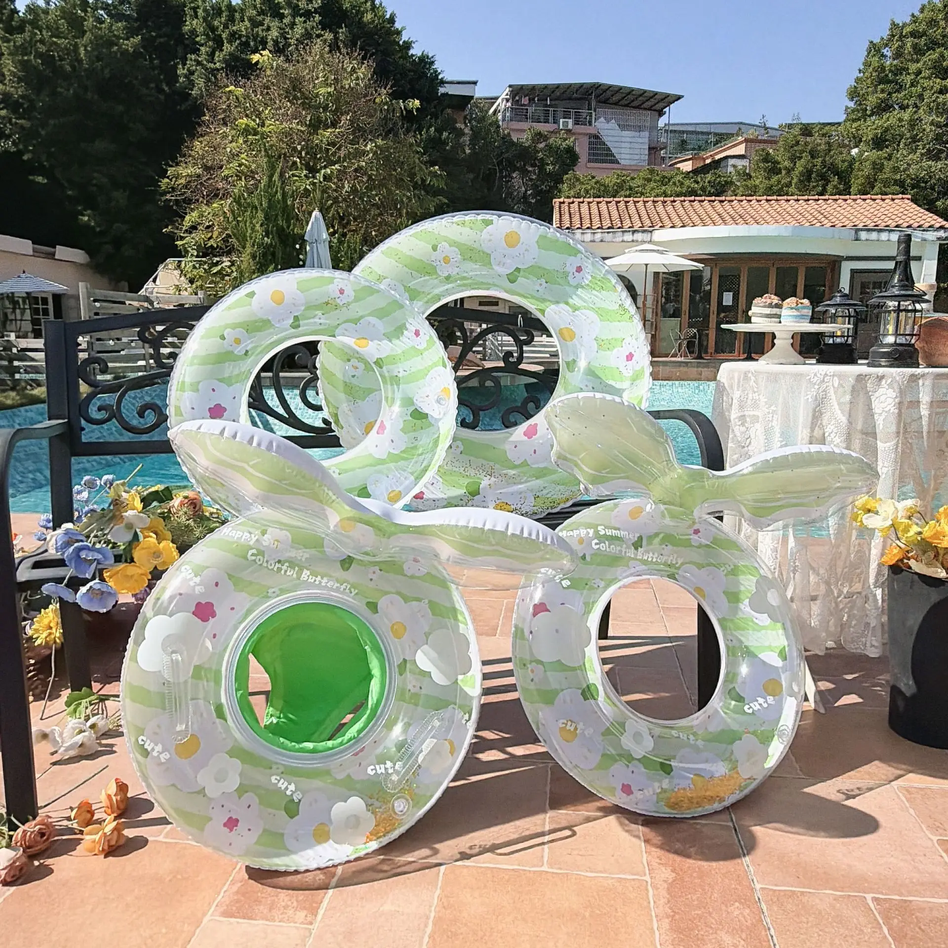 2026 New Summer Sequins Mermaid Steering Wheel Swim Ring Baby Seat Sunflower Water Toy For Girls Beach Party Fun