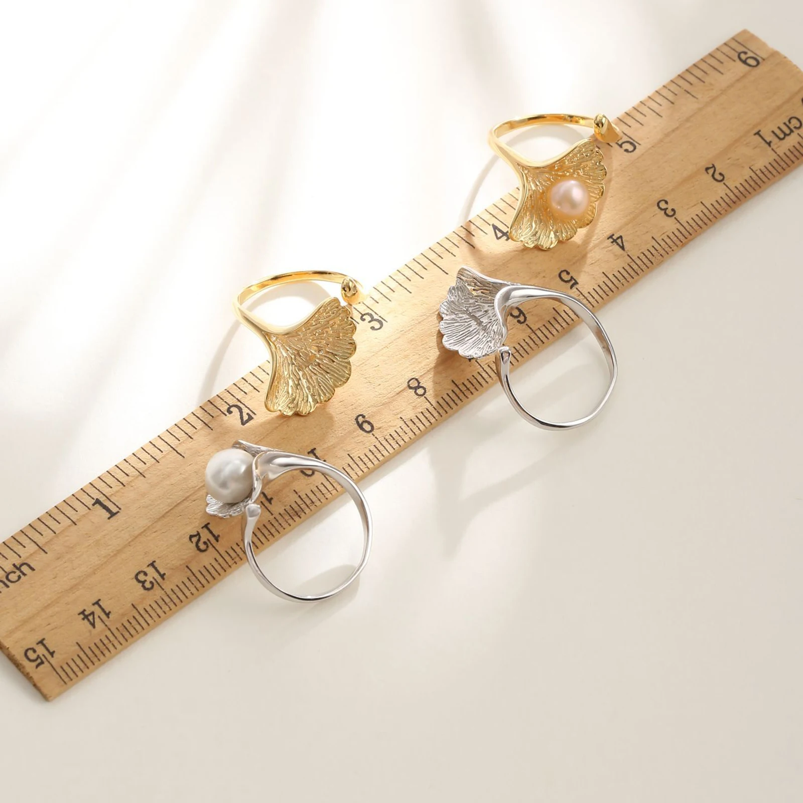 925 Sterling Silver Ginkgo Flower Shaped Opening Ring Base Blank Fit Round Pearl DIY Ring Jewelry Making Accessory