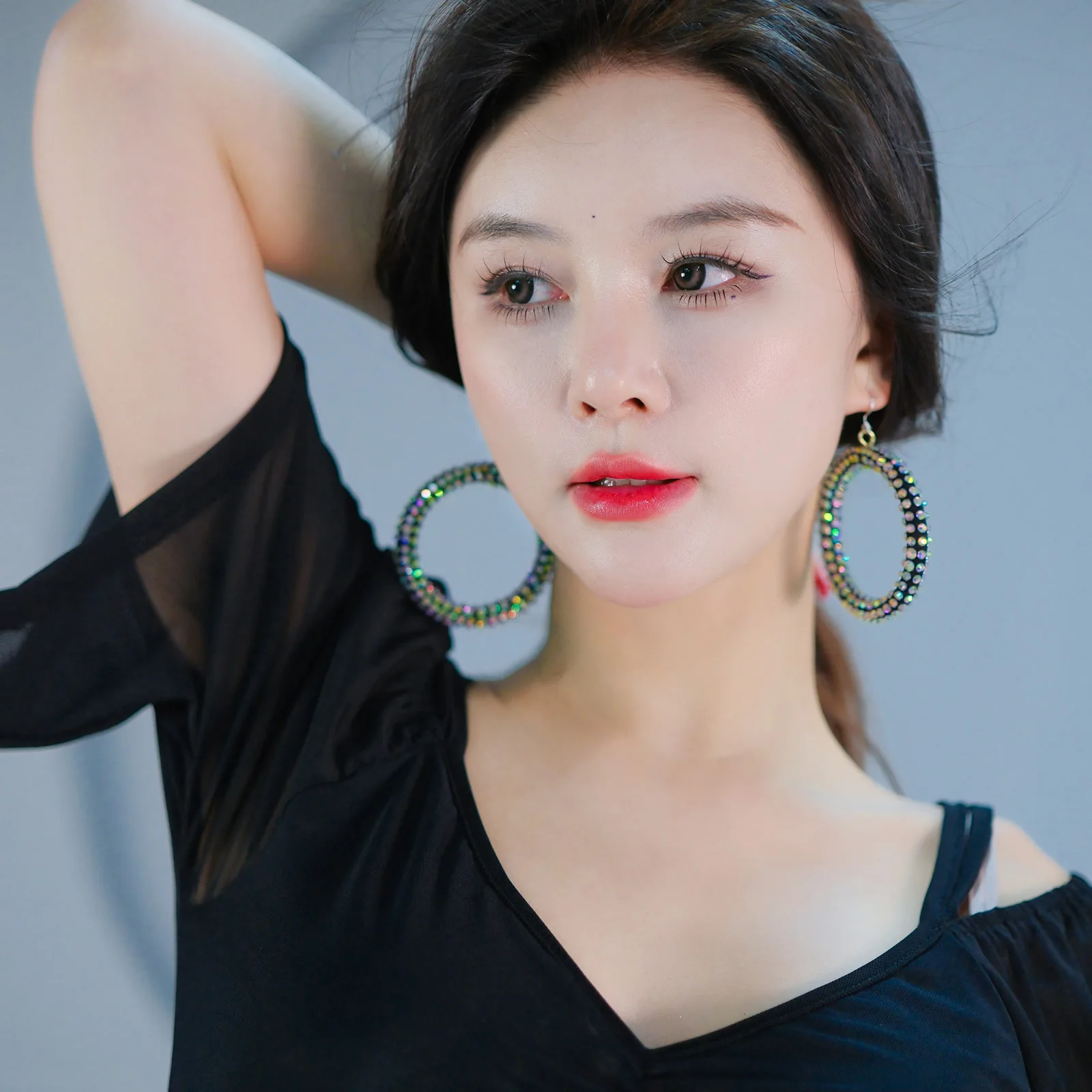 Nieuwe Mode Buikdans Handgemaakte Oordruppels Anti-allergie Prestaties Kostuum Accessoires Kleurrijke Diamond Sparkle Circle Oorbellen