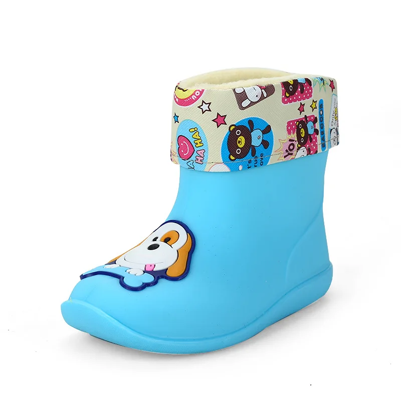 Children Cotton Rain Boots Cute Cartoon Rubber Shoes Waterproof Non Slip Plush Water Boots Student Kid\'s Boot for Boys Girls