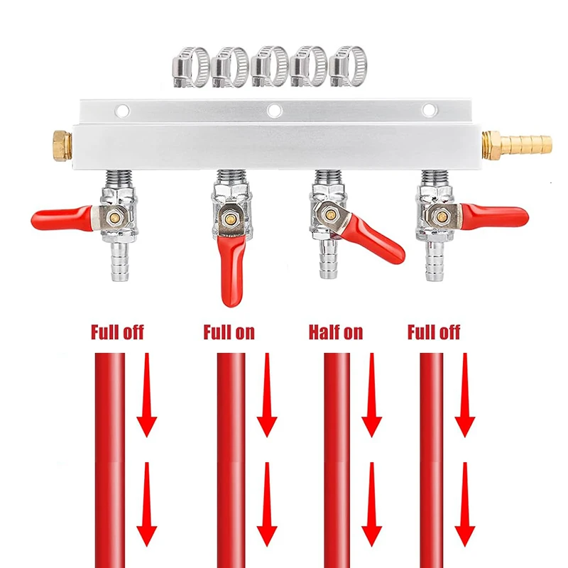 

4-ходовой распределитель газового коллектора CO2 5/16 дюйма с колючками, обратными клапанами, отключением и хомутами для шлангов, разветвитель пива Kegerator для домашнего пивоварения