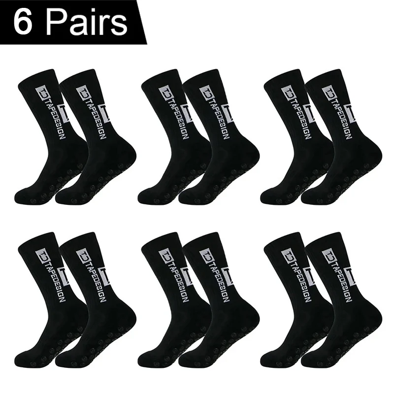 6 أزواج من جوارب كرة القدم غير القابلة للانزلاق مع وسادات قبضة جوارب رياضية خارجية قابلة للتنفس لكرة القدم والرجبي وكرة السلة والجري