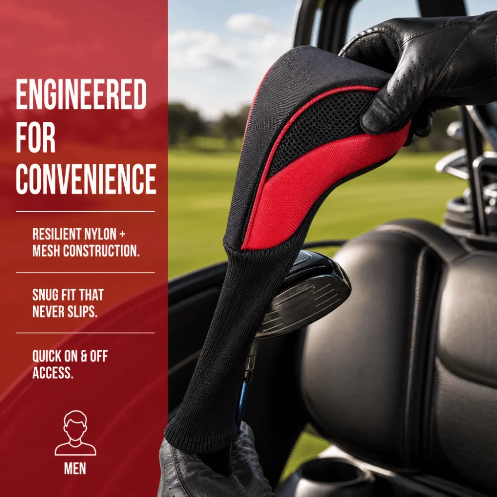 3pcs Polyester Material Golf Club Covers Long Neck Design Elastic Fit Head Covers Set Mesh Surface Hybrid Cover Travel Use