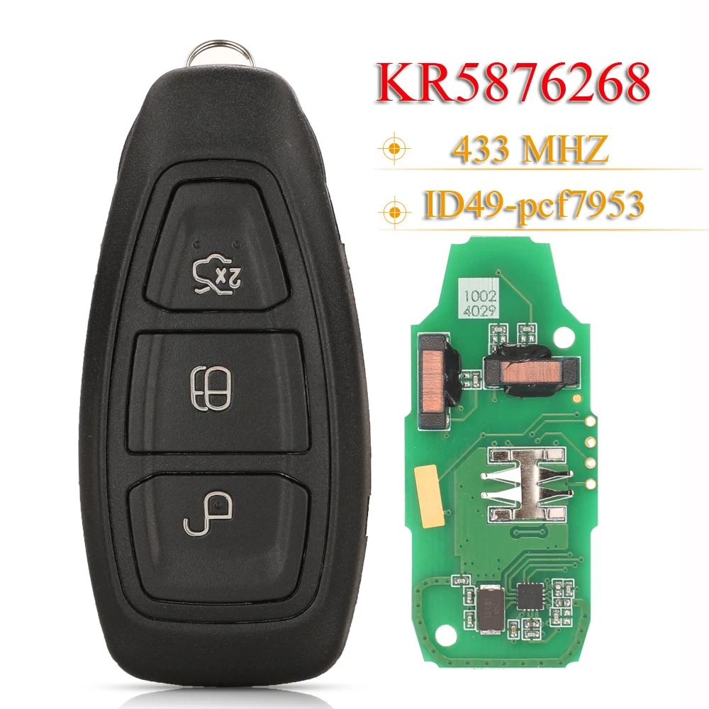 

jingyuqin 3 Buttons Smart Remote Car Key Fob 433Mhz ID49 PCF7953 Chip KR5876268 For Ford Grand C-Max Focus Kuga Fiesta 2016+