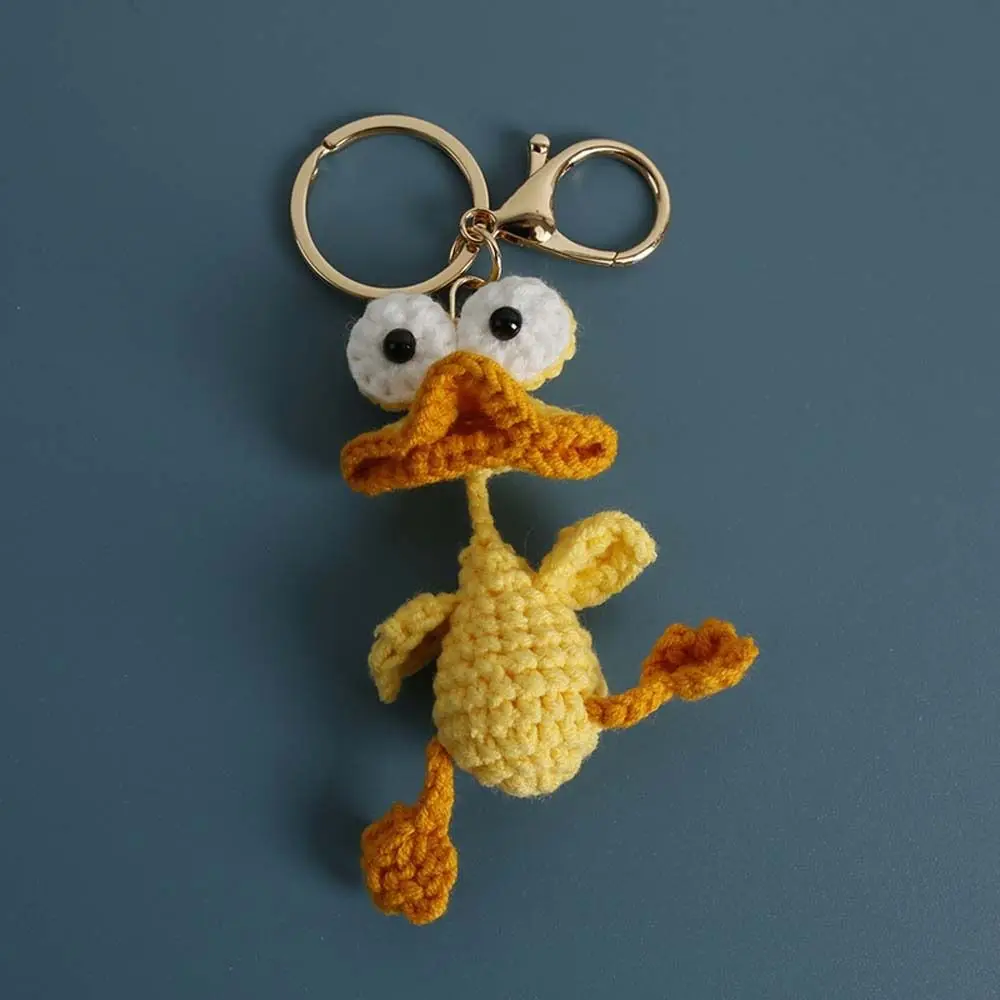Fashion Funny Crochet Keychains Handmaking Cute Cartoon Duck Doll Pendant Animal Doll Woven Knitting Keyring Bag Charm