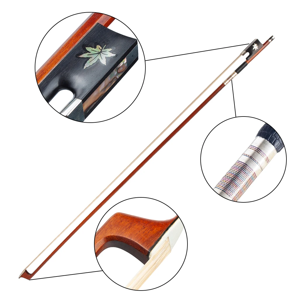 Pernambuco Violin Bow Octagonal Stick White Horsehair W/ Maple Leaf Pattern Ebony Frog 4/4 Fiddle Bow Well Balanced Master