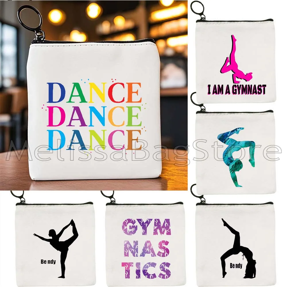 Gymnast Yoga Dance Collage Ballet Dancer Cute Gifts Gymnastics Girl Girly Silhouette Canvas Coin Purse Custom Key Case Cloth Bag