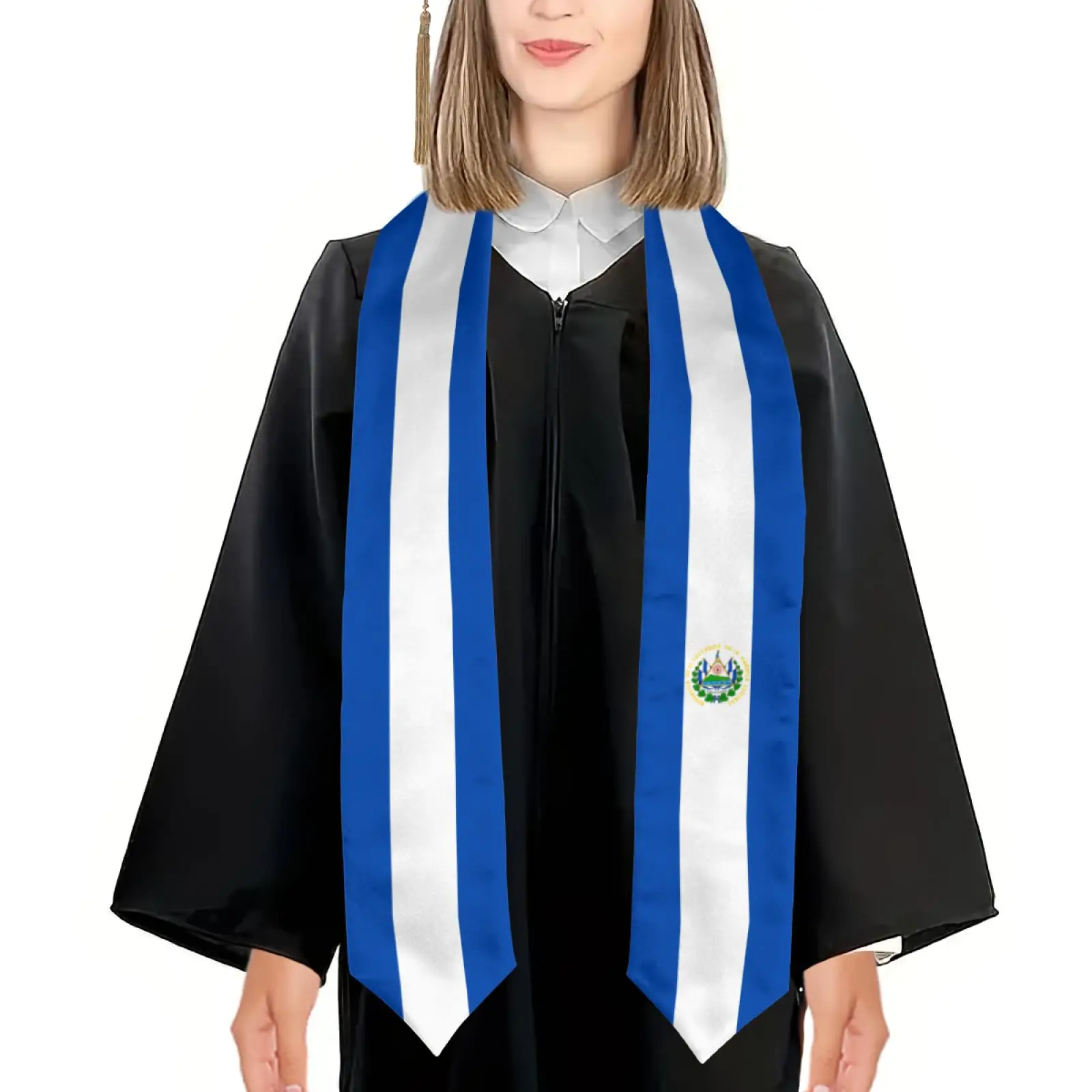 

2025 El Salvador Flag Graduation Stole Shawl Sash Honor For Study Aboard International Students