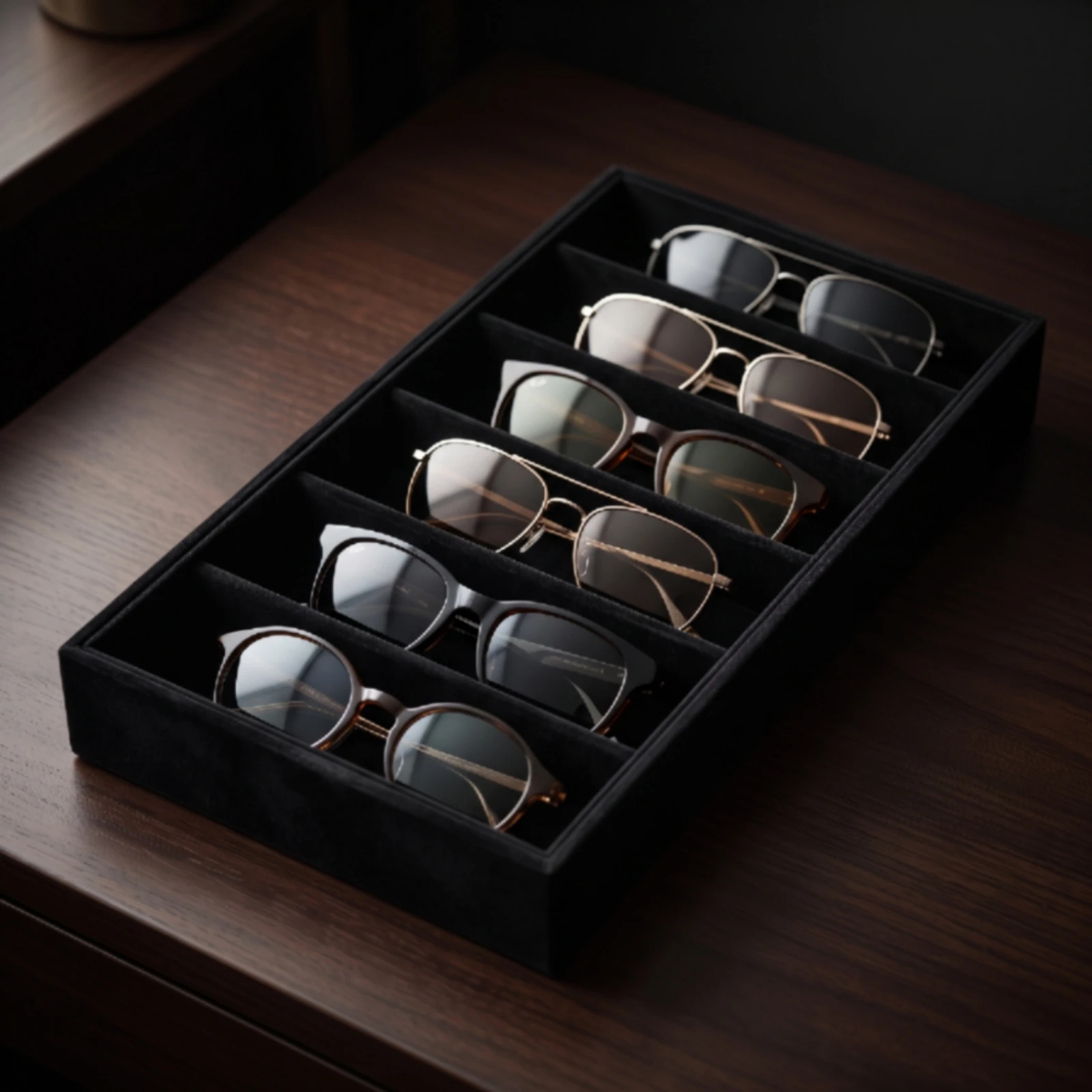Sunglasses Display Organizer with 6 Compartments Velvet Sunglasses Organizer with 6 Slots Sunglass Tray Safeguarding Rectangular