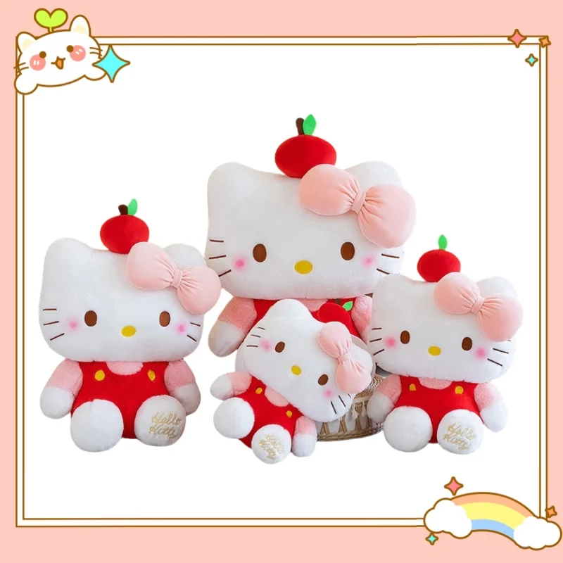 65 ซม.น่ารัก Apple HelloKitty ตุ๊กตาตุ๊กตา KT แมวน่ารัก Kawaii ตุ๊กตาขนาดใหญ่ตุ๊กตาผ้าของขวัญสําหรับสาว Soothing หมอนเด็กของขวัญ