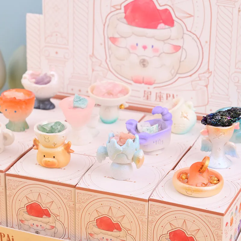 

For 12 Zodiac Crystal Mystery Box Cute Desktop Ornament Cake Decoration Virgo Figurine Home Desk Decor Creative Festival Gifts