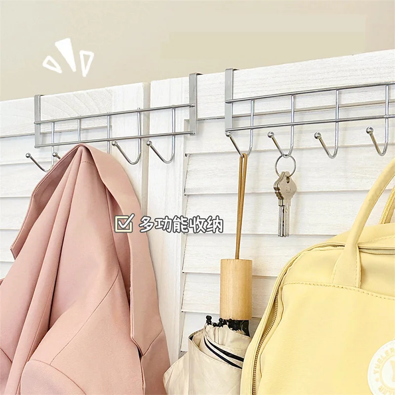 Over The Door 5 Hooks,Stainless Steel Cabinet Door Storage Holder,Multifunctional Organizer Rack for Closet Bathroom Kitchen