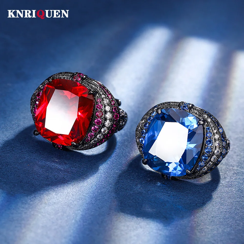 

2024 New Trend 14*16MM Ruby Sapphire Ring Gemstone Cocktail Party Fine Jewelry Ring for Women Vintage Accessories Bithday Gifts