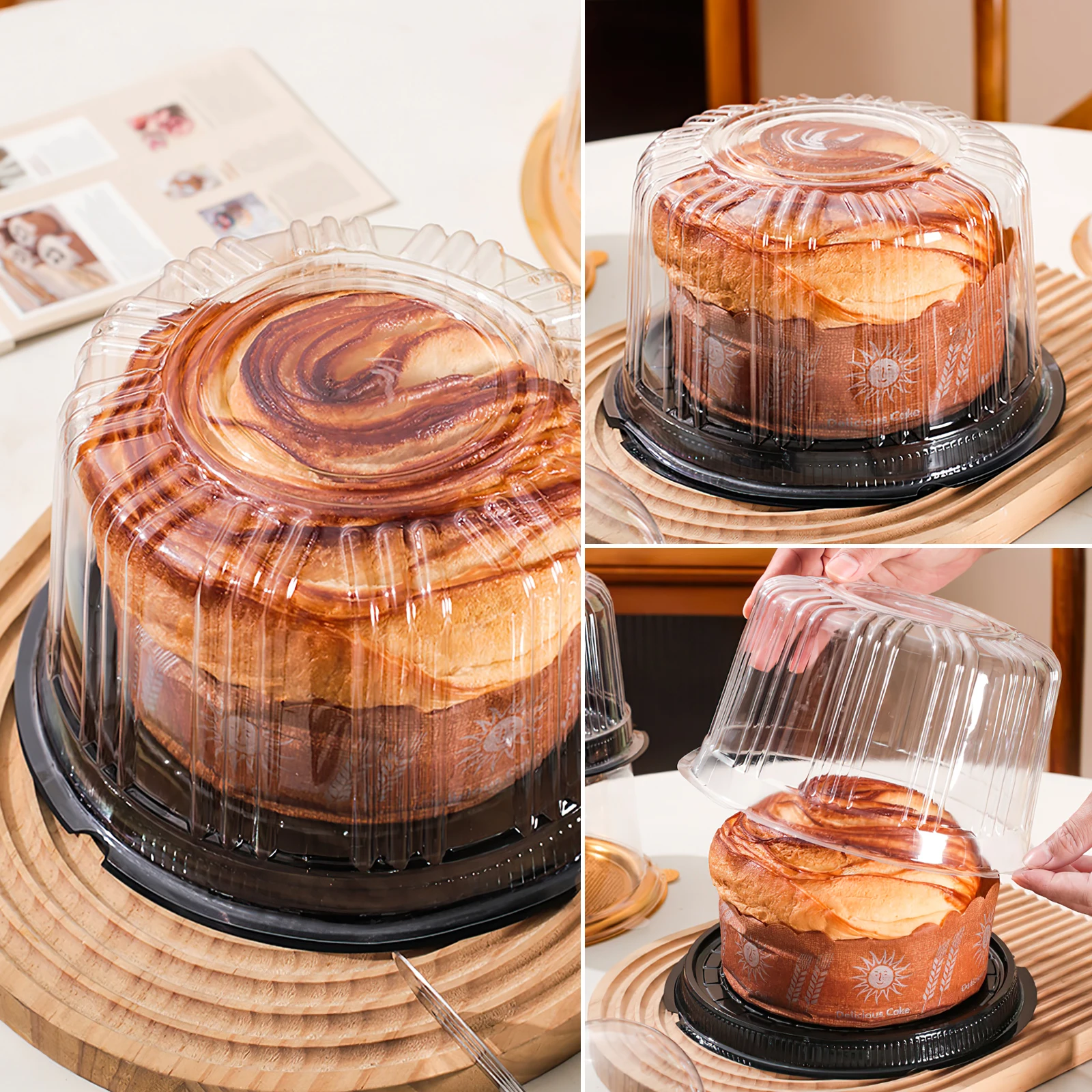

10pcs 6 Inch Round Cake Boxes Clear Food Grade Baking Packaging Portable Birthday Pastry Container Safe