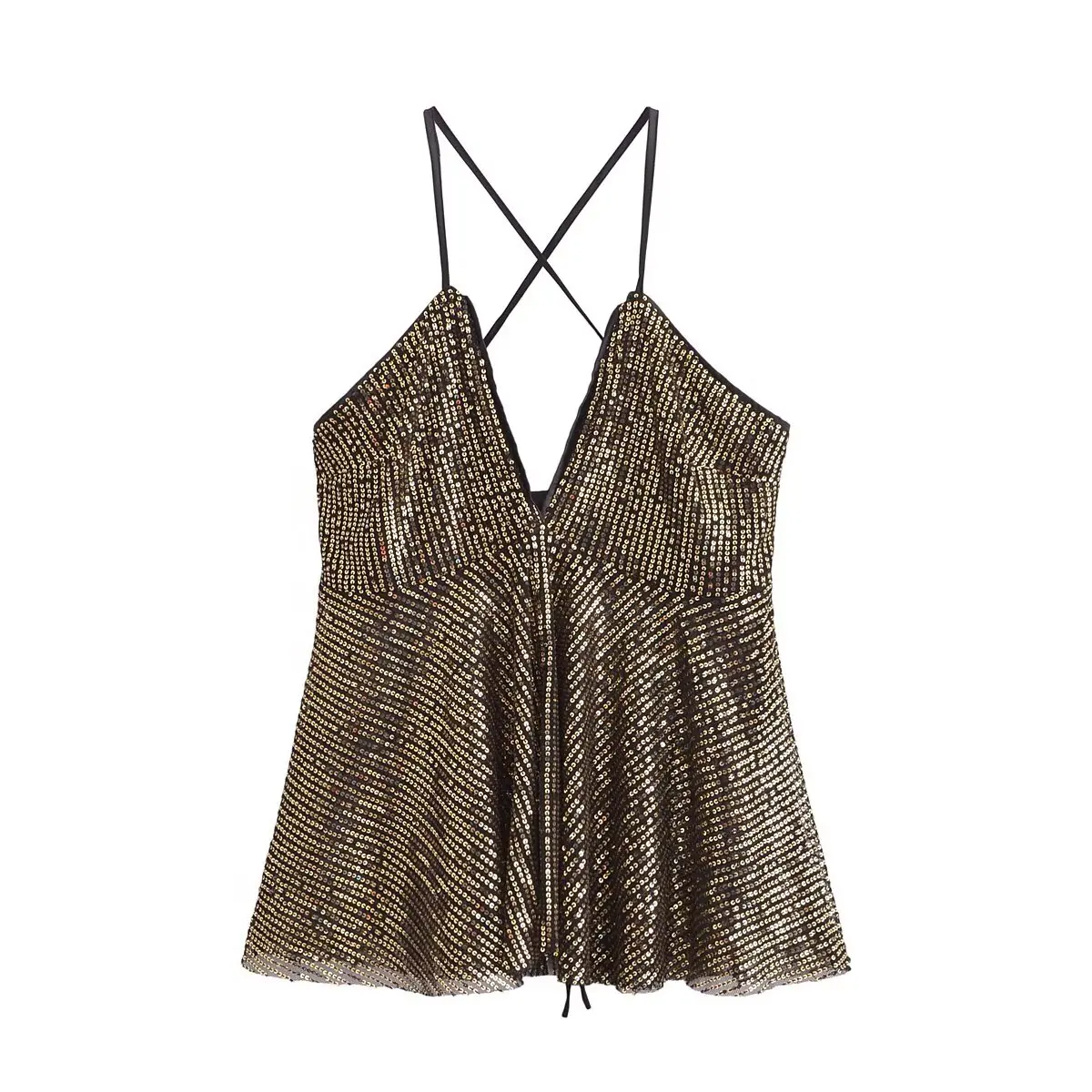 

DiYiG WOMAN 2024 Winter New Fashion Sequin Top Vintage Sleeveless Backless Slim-Fit Casual Chic Female Camis Chic Tops Mujer