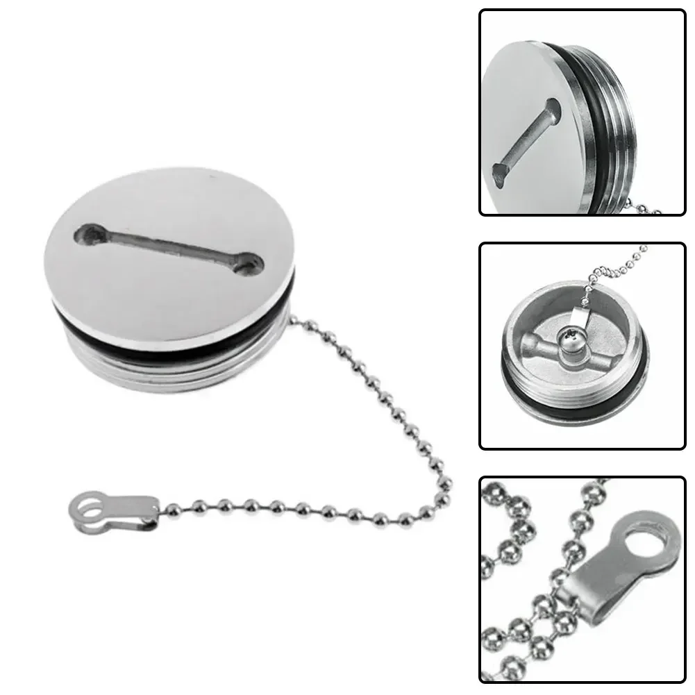 1PCS 50MM 2 Inch Fuel Gas Tank Cap With Chain Spare Yacht Replacement Hardware Silver Stainless Steel Boat Hardware Accessories