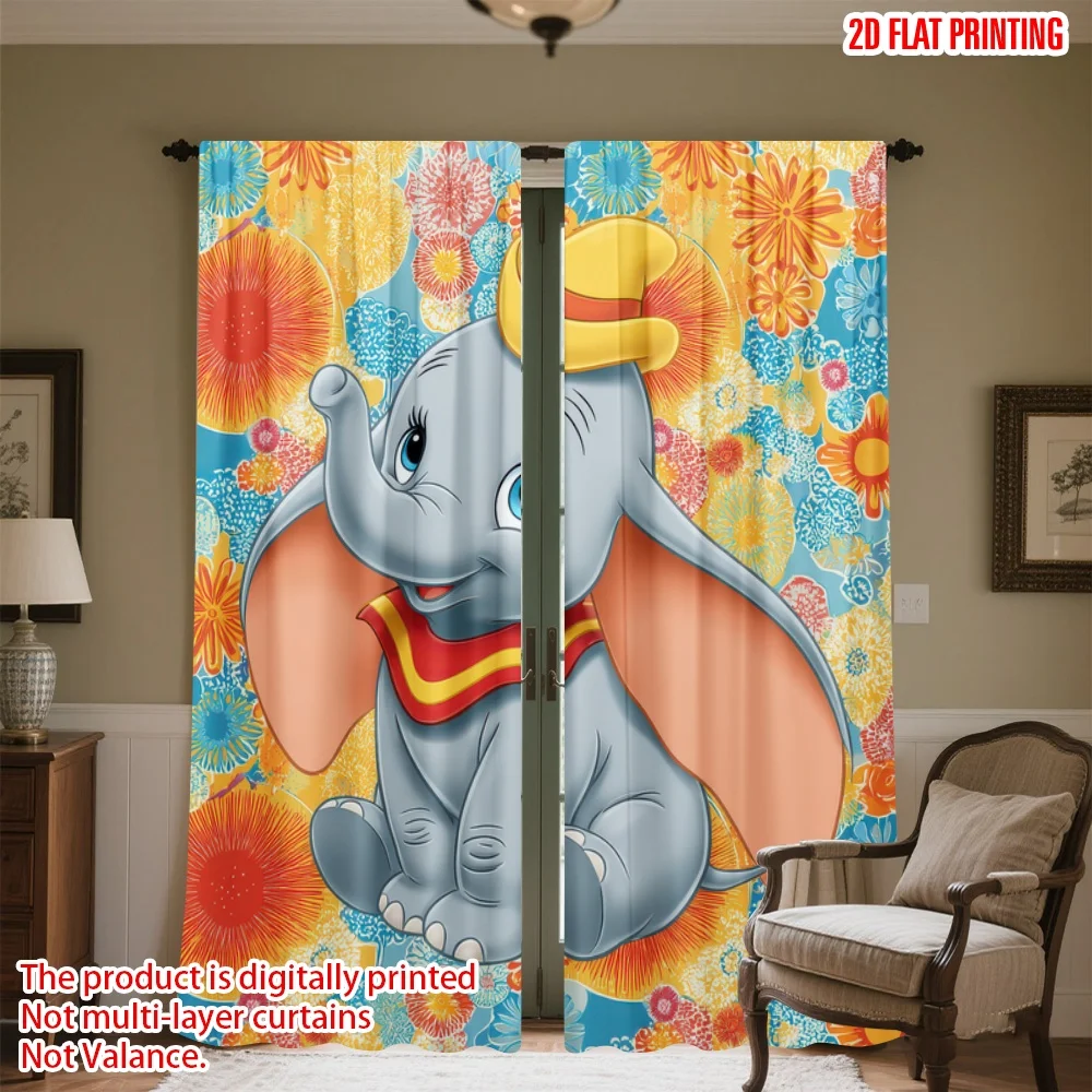 

2D flat printing 2pcs Drapes Cute Elephant with Flowers Digital Printed Polyester Drapes Festive Curtains for Indoor