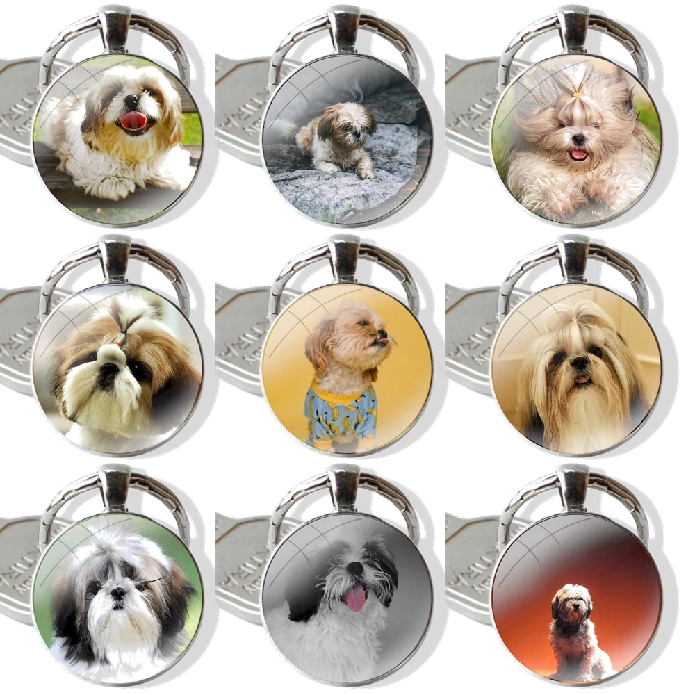 Keychain Glass Cabochon Metal Pendant Classic Men's Women's Keyring Shih Tzu Shitzu Dog Puppy Print