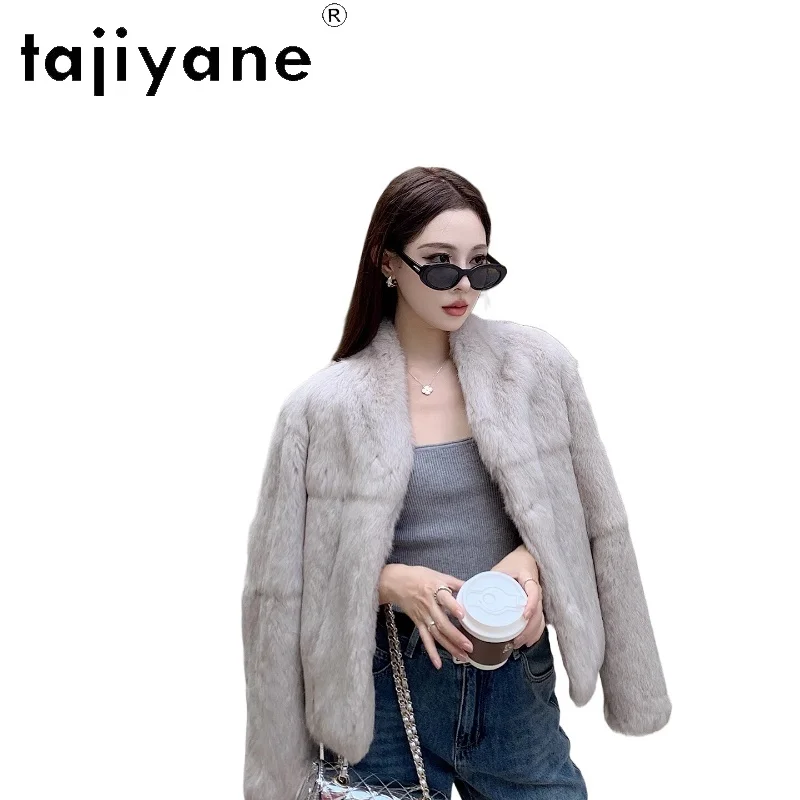 เสื้อคลุมขนกระต่ายแท้ TAJIYANE แบบสั้น คอปกเสื้อคลุมอาบน้ำ สไตล์หรูหราเบาๆ สำหรับผู้หญิง เสื้อผ้าฤดูหนาวปี 2025 ขนเฟอร์