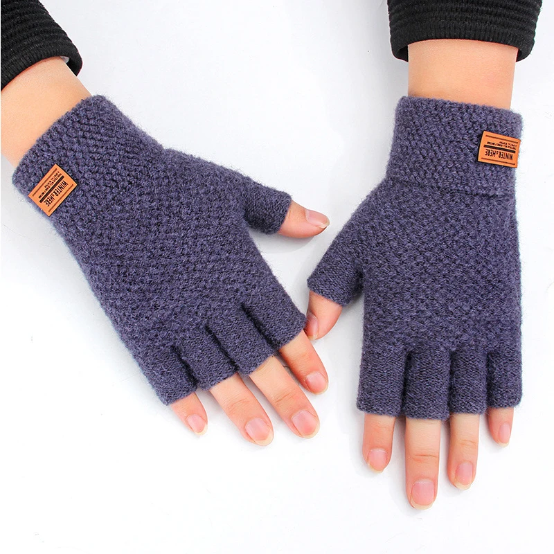 Guantes de punto elásticos para hombre y mujer, manoplas de medio dedo para pantalla táctil al aire libre, Color sólido, invierno, venta al por mayor